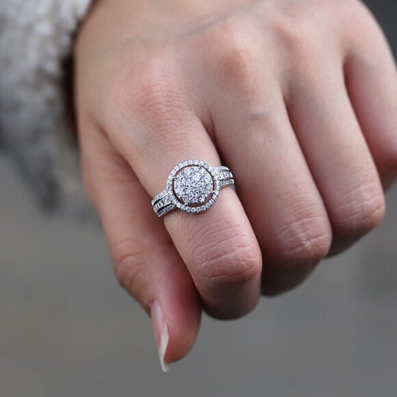 🎀 Three Layer Super Big Round Luxury Wedding Rings for Women, PD154 - Picture 1 of 5